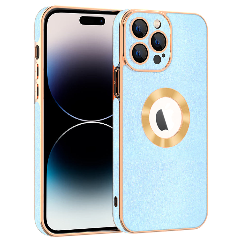 For iPhone 14 Pro PU Leather Coated PC + TPU Phone Case Electroplating Cell Phone Cover - White For iPhone 14 Pro PU Leather Coated PC + TPU Phone Case Electroplating Cell Phone Cover - White